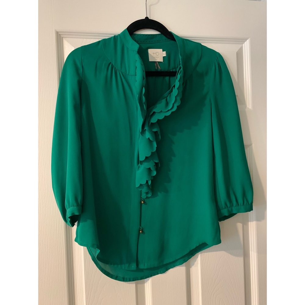 Anthropologie green top 3/4 sleeve